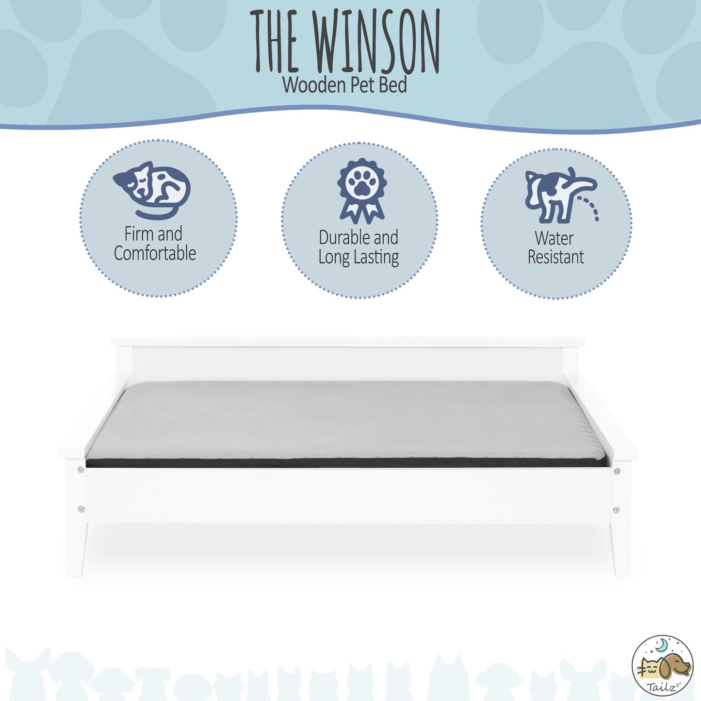 Winston Large Elevated Wooden Pet Bed with Mattress, White